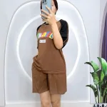 Đồ bộ quần đùi áo tay ngắn cổ tròn  in chữ
