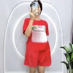 Đồ bộ quần đùi áo tay ngắn cổ tròn in chữ