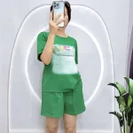 Đồ bộ quần đùi áo tay ngắn cổ tròn in chữ