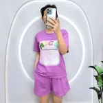 Đồ bộ quần đùi áo tay ngắn cổ tròn in chữ