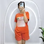 Đồ bộ quần đùi áo tay ngắn cổ tròn in chữ