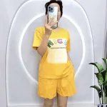 Đồ bộ quần đùi áo tay ngắn cổ tròn in chữ