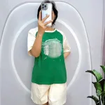 Đồ bộ quần đùi áo tay ngắn cổ tròn in chữ