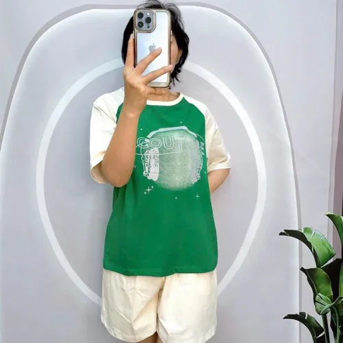 Đồ bộ quần đùi áo tay ngắn cổ tròn in chữ