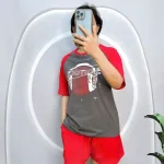Đồ bộ quần đùi áo tay ngắn cổ tròn in chữ