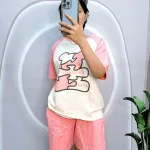 Đồ bộ quần đùi áo tay ngắn cổ tròn in chữ
