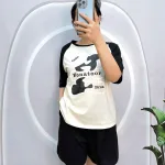Đồ bộ quần đùi áo tay ngắn cổ tròn in chữ