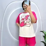 Đồ bộ quần đùi áo tay ngắn cổ tròn in chữ