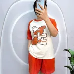 Đồ bộ quần đùi áo tay ngắn cổ tròn in chữ