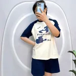 Đồ bộ quần đùi áo tay ngắn cổ tròn in chữ