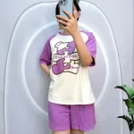 Đồ bộ quần đùi áo tay ngắn cổ tròn in chữ