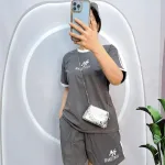 Đồ bộ quần đùi áo tay ngắn cổ tròn in chữ