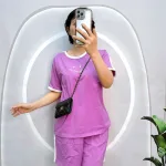 Đồ bộ quần đùi áo tay ngắn cổ tròn in chữ