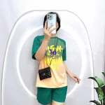 Đồ bộ quần đùi áo tay ngắn cổ tròn in chữ