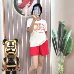 Đồ bộ quần đùi áo tay ngắn cổ tròn in chữ