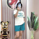 Đồ bộ quần đùi áo tay ngắn cổ tròn in chữ