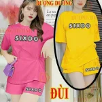 Đồ bộ quần đùi áo tay ngắn cổ tròn in chữ