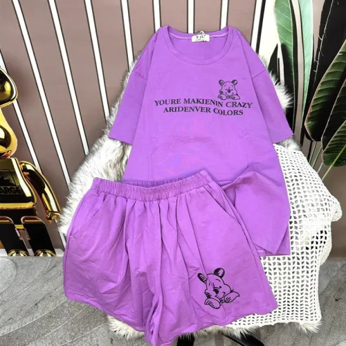 Đồ bộ quần đùi áo tay ngắn cổ tròn in chữ