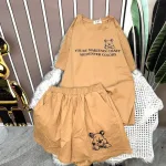 Đồ bộ quần đùi áo tay ngắn cổ tròn in chữ