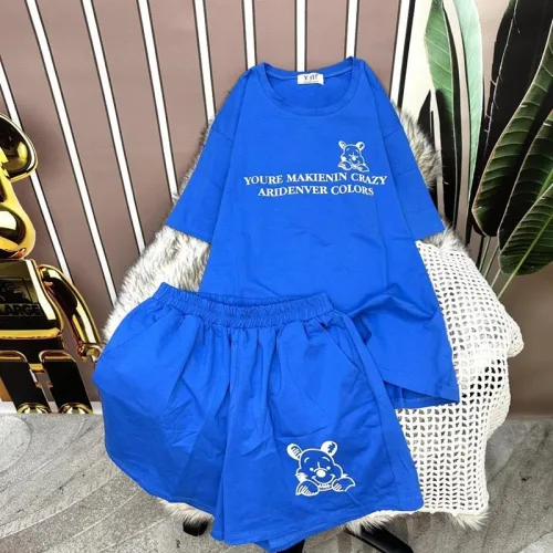 Đồ bộ quần đùi áo tay ngắn cổ tròn in chữ