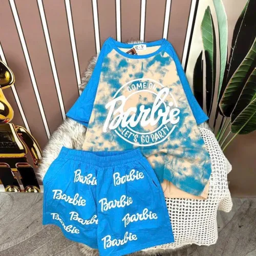 Đồ bộ quần đùi áo tay ngắn cổ tròn in chữ