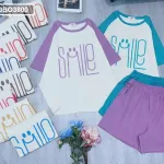 Đồ bộ quần đùi áo tay ngắn cổ tròn in chữ