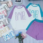 Đồ bộ quần đùi áo tay ngắn cổ tròn in chữ