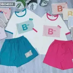 Đồ bộ quần đùi áo tay ngắn cổ tròn in chữ B