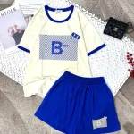 Đồ bộ quần đùi áo tay ngắn cổ tròn in chữ B