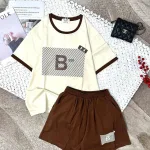 Đồ bộ quần đùi áo tay ngắn cổ tròn in chữ B