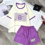 Đồ bộ quần đùi áo tay ngắn cổ tròn in chữ B