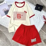 Đồ bộ quần đùi áo tay ngắn cổ tròn in chữ B