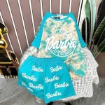 Đồ bộ quần đùi áo tay ngắn cổ tròn in chữ barbie