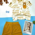 Đồ bộ quần đùi áo tay ngắn cổ tròn in chữ form rộng