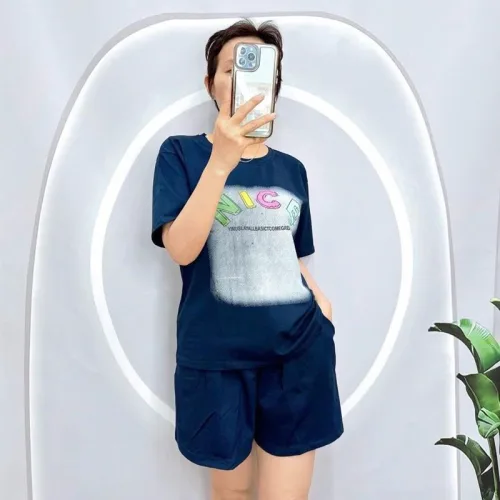 Đồ bộ quần đùi áo tay ngắn cổ tròn in chữ nice