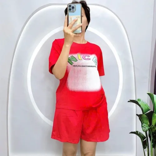 Đồ bộ quần đùi áo tay ngắn cổ tròn in chữ nice