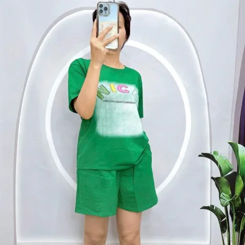 Đồ bộ quần đùi áo tay ngắn cổ tròn in chữ nice