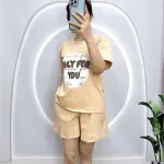 Đồ bộ quần đùi áo tay ngắn cổ tròn in hình