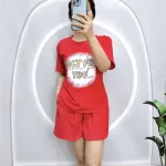 Đồ bộ quần đùi áo tay ngắn cổ tròn in hình