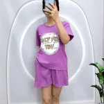 Đồ bộ quần đùi áo tay ngắn cổ tròn in hình