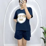 Đồ bộ quần đùi áo tay ngắn cổ tròn in hình