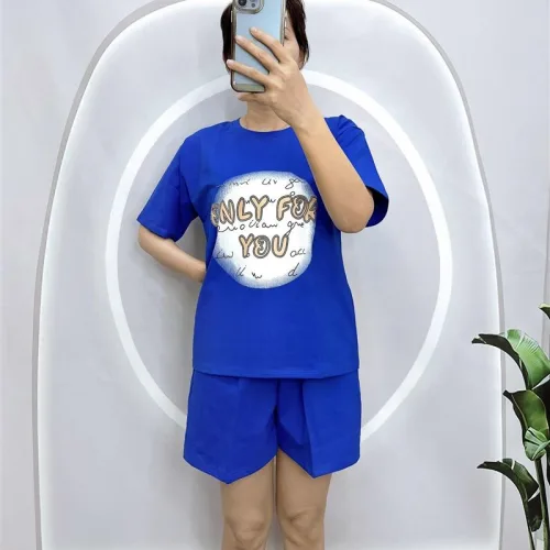 Đồ bộ quần đùi áo tay ngắn cổ tròn in hình