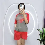 Đồ bộ quần đùi áo tay ngắn cổ tròn in hình