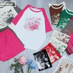 Đồ bộ quần đùi áo tay ngắn cổ tròn in hình