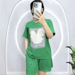 Đồ bộ quần đùi áo tay ngắn cổ tròn in hình