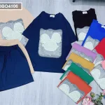 Đồ bộ quần đùi áo tay ngắn cổ tròn in hình