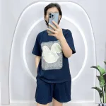 Đồ bộ quần đùi áo tay ngắn cổ tròn in hình