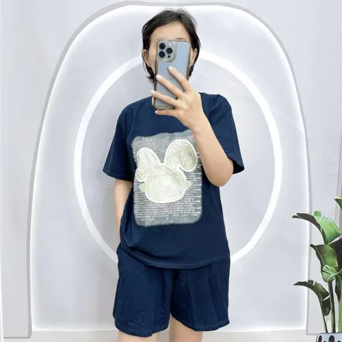 Đồ bộ quần đùi áo tay ngắn cổ tròn in hình