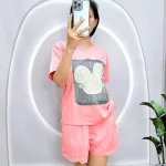 Đồ bộ quần đùi áo tay ngắn cổ tròn in hình