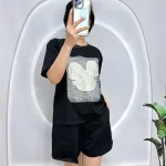 Đồ bộ quần đùi áo tay ngắn cổ tròn in hình